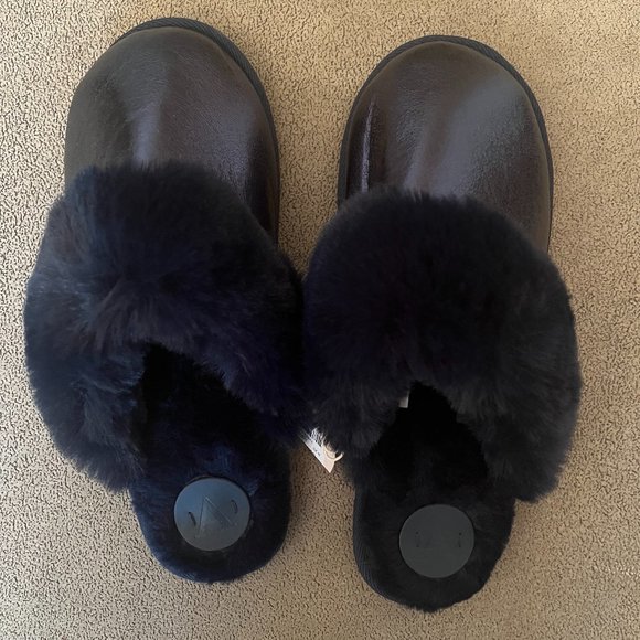 Anthropologie Metallic Slippers with Faux Fur (NWT) - Picture 1 of 4